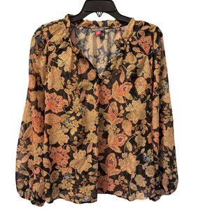 Vince Camuto Womens Floral Sheer Blouse Sz M Black Multicolor Polyester top